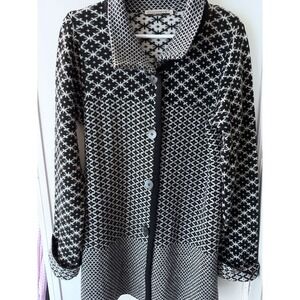 Chiaramente Women's Black & White Button Front‎ Wool Cardigan Sweater Size Large